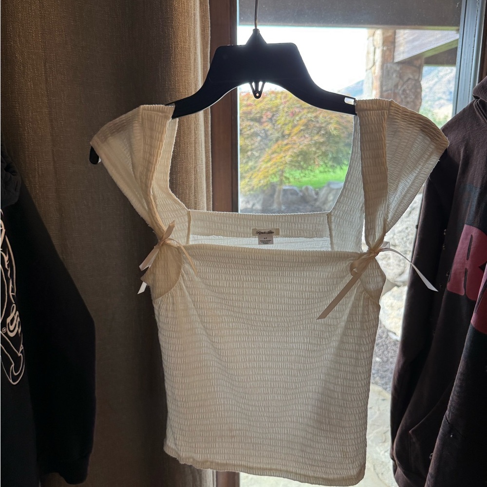 Urban Outfitters Cream Square Neck Blouse